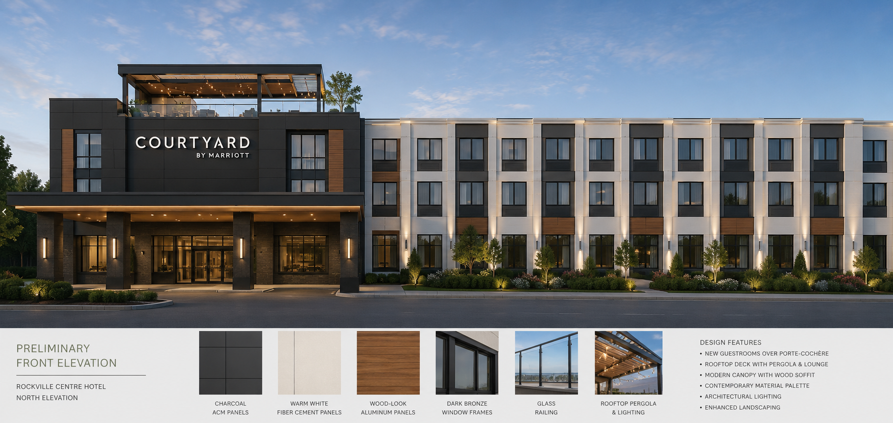 Full preliminary facade design board and material palette